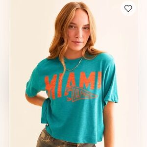 NWT Junk Food Clothing Women's Miami Dolphins Dual Threat Mock Neck Crop Tee XL
